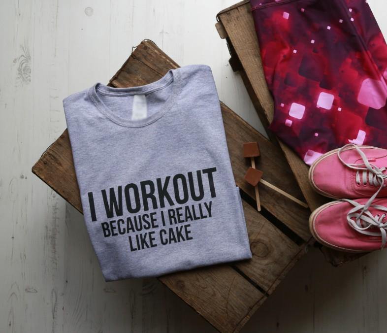 Buy Graphic Gear Womens T-Shirt - I Workout Because It's Good for me. Also  Because I Like Cake. A lot of Cake- Funny Workout Gym Slogan T Shirts  Online at desertcartSeychelles