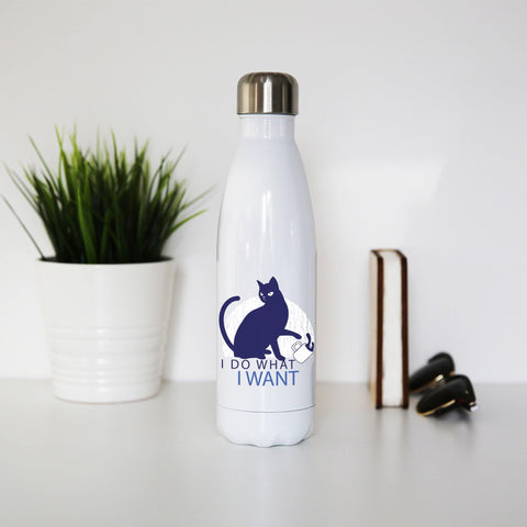 Rebel cat funny water bottle stainless steel reusable - Graphic Gear