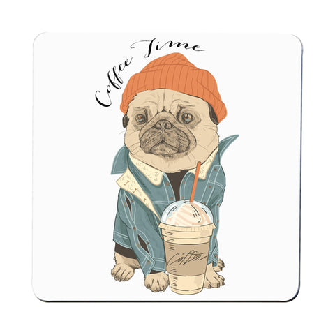 Coffe time pug funny design coaster drink mat - Graphic Gear