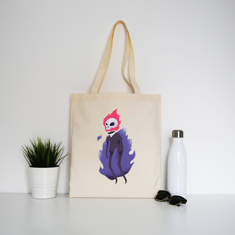 Halloween flaming skull tote bag canvas shopping - Graphic Gear