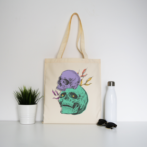 Creepy skulls tote bag canvas shopping - Graphic Gear
