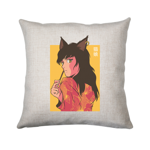 Cat girl anime cushion cover pillowcase linen home decor - Graphic Gear
