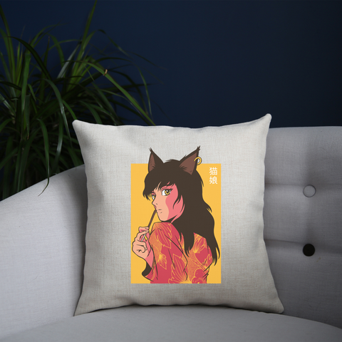Cat girl anime cushion cover pillowcase linen home decor - Graphic Gear