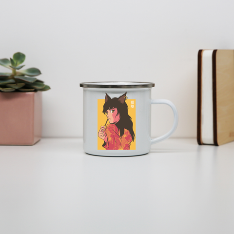 Cat girl anime enamel camping mug outdoor cup colors - Graphic Gear