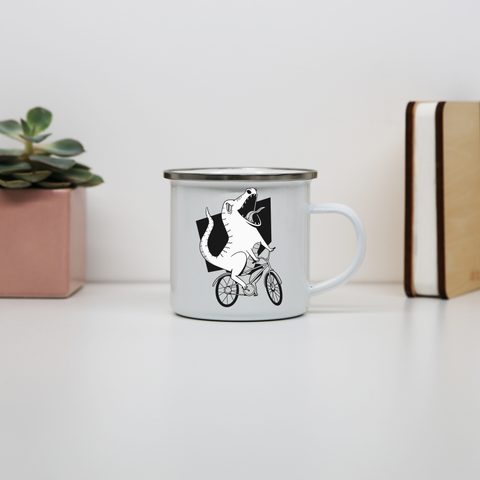 Biker dinosaur enamel camping mug outdoor cup colors - Graphic Gear