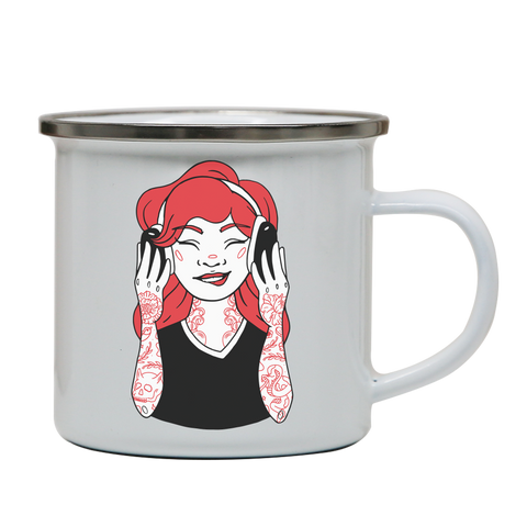 Tattooed girl enamel camping mug outdoor cup colors - Graphic Gear