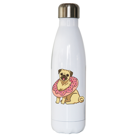Pug with donut water bottle stainless steel reusable - Graphic Gear