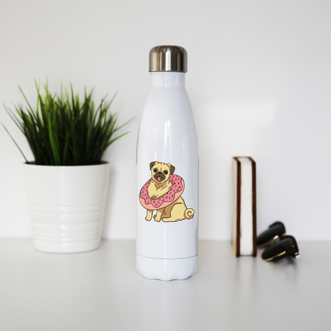 Pug with donut water bottle stainless steel reusable - Graphic Gear