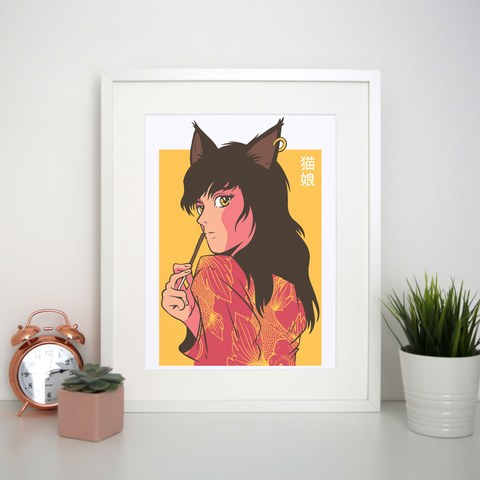 Cat girl anime print poster wall art decor - Graphic Gear
