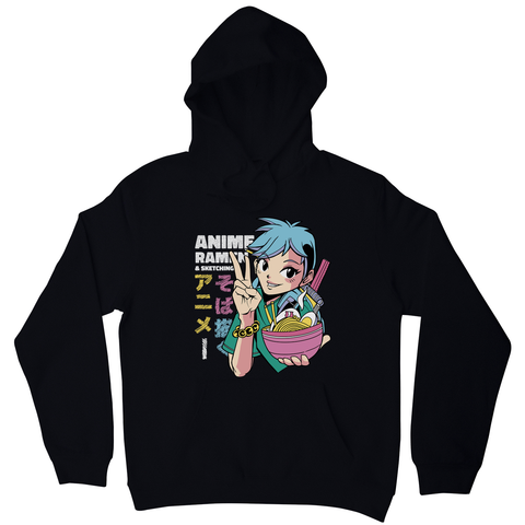 Anime girl with ramen bowl hoodie Black