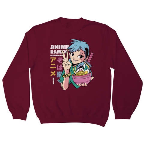 Anime girl with ramen bowl sweatshirt Burgundy