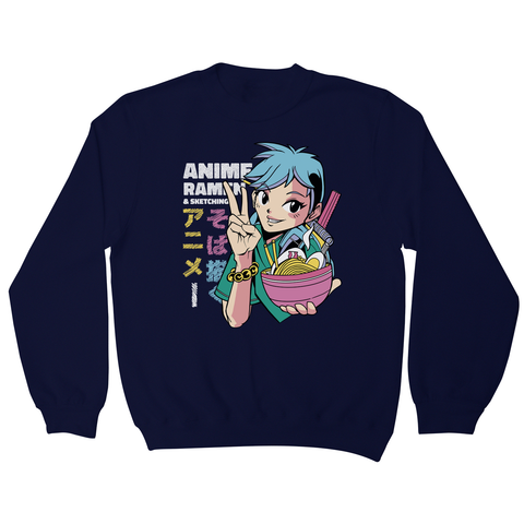 Anime girl with ramen bowl sweatshirt Navy