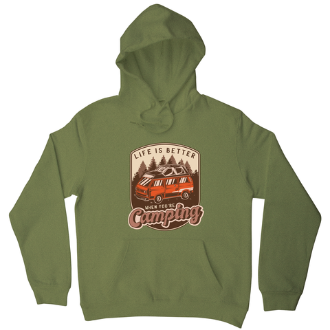 Camping van vintage badge hoodie Olive Green