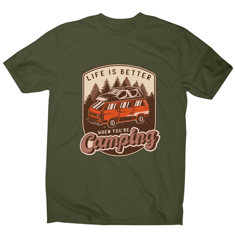 Camping van vintage badge men's t-shirt Military Green
