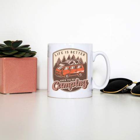 Camping van vintage badge mug coffee tea cup White