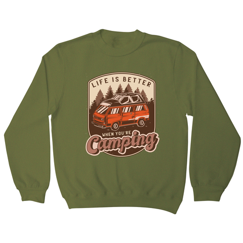 Camping van vintage badge sweatshirt Olive Green