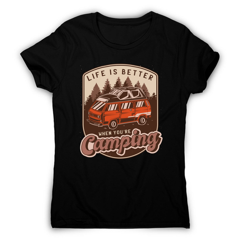 Camping van vintage badge women's t-shirt Black