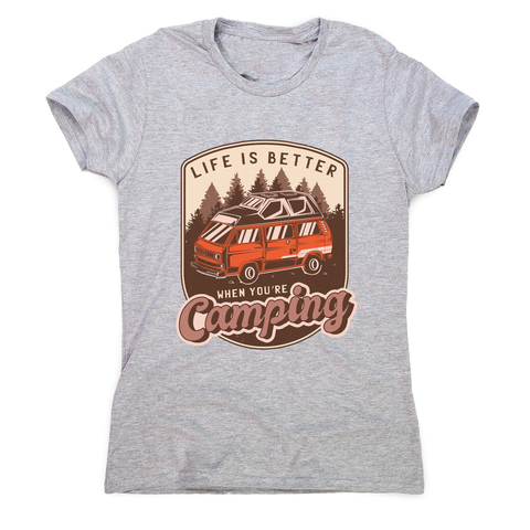 Camping van vintage badge women's t-shirt Grey