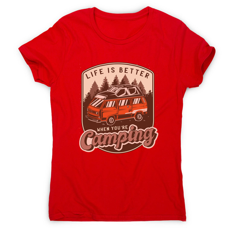 Camping van vintage badge women's t-shirt Red
