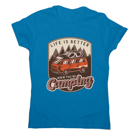 Camping van vintage badge women's t-shirt Sapphire