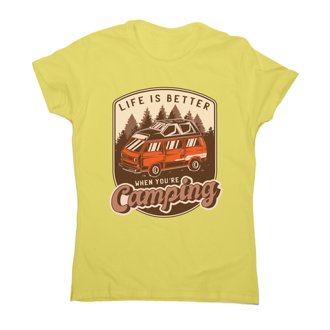 Camping van vintage badge women's t-shirt Yellow