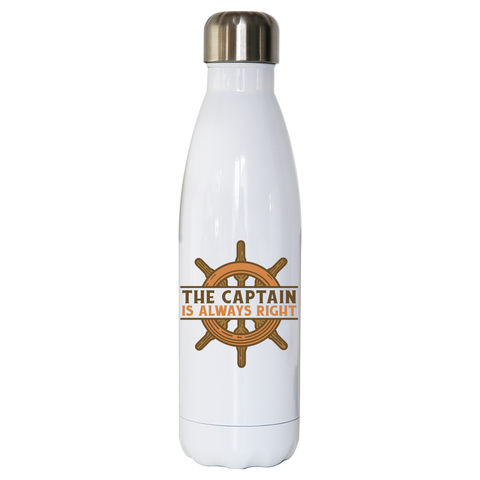 Captain ship wheel quote water bottle stainless steel reusable White