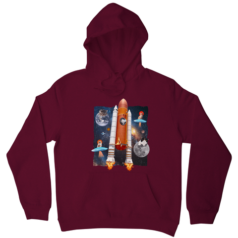 Cats in space funny collage hoodie Burgundy