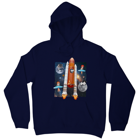 Cats in space funny collage hoodie Navy