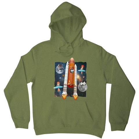 Cats in space funny collage hoodie Olive Green
