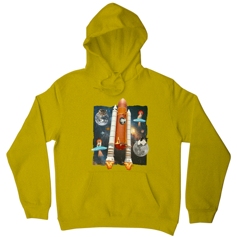 Cats in space funny collage hoodie Yellow