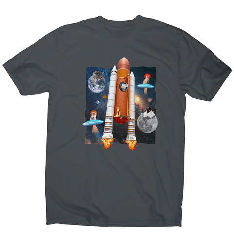Cats in space funny collage men's t-shirt Charcoal