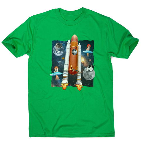 Cats in space funny collage men's t-shirt Green