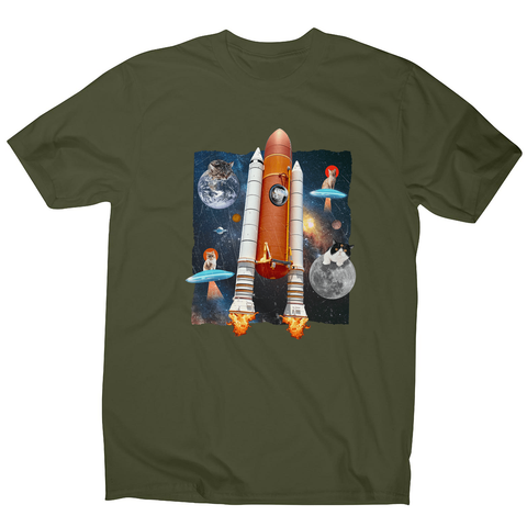 Cats in space funny collage men's t-shirt Military Green