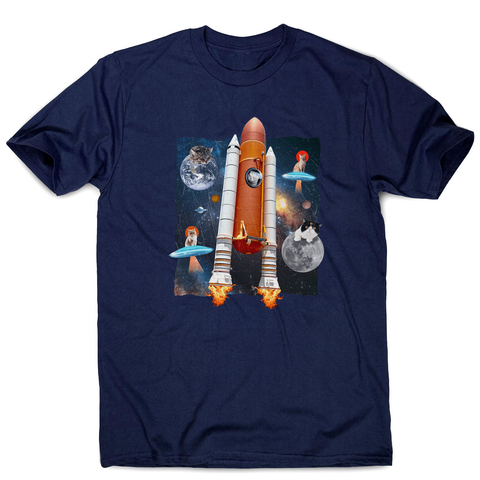 Cats in space funny collage men's t-shirt Navy