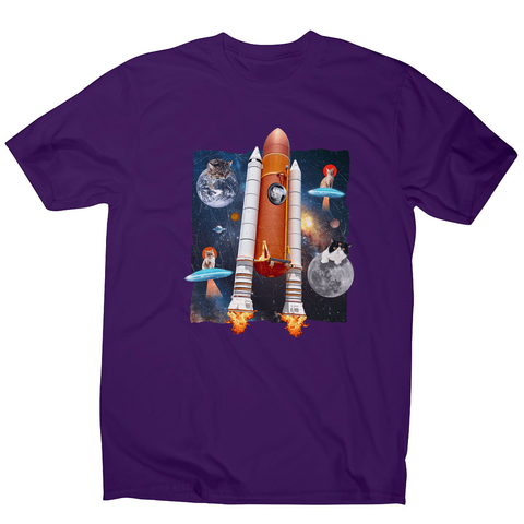 Cats in space funny collage men's t-shirt Purple