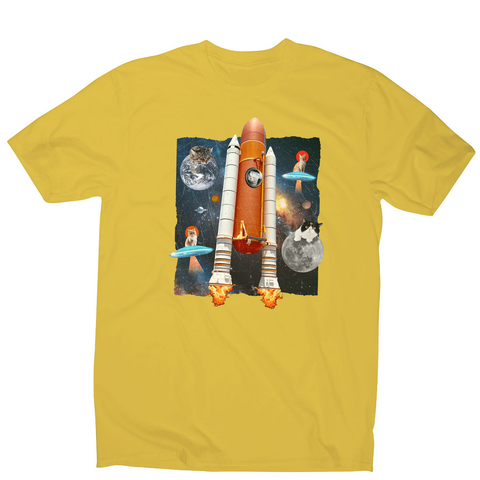 Cats in space funny collage men's t-shirt Yellow