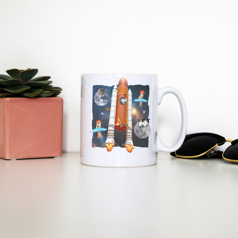 Cats in space funny collage mug coffee tea cup White