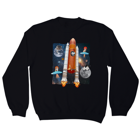 Cats in space funny collage sweatshirt Black