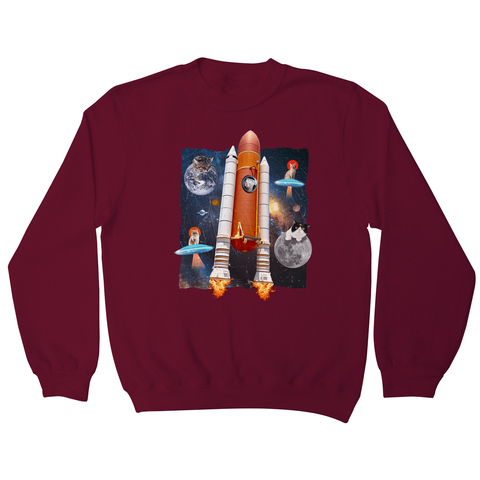 Cats in space funny collage sweatshirt Burgundy