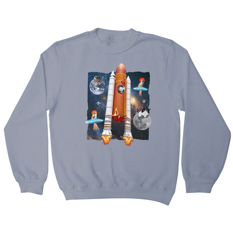 Cats in space funny collage sweatshirt Grey