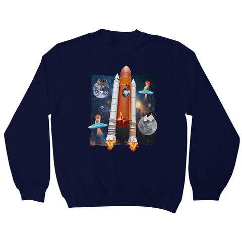 Cats in space funny collage sweatshirt Navy