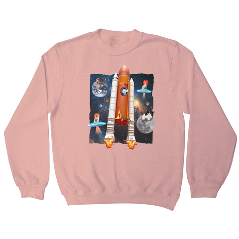 Cats in space funny collage sweatshirt Nude