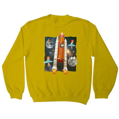Cats in space funny collage sweatshirt Yellow