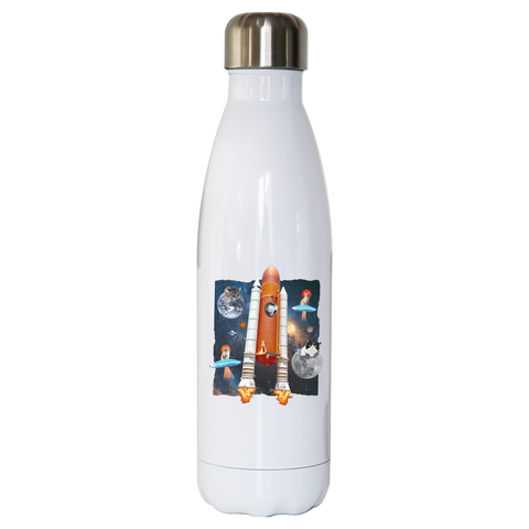 Cats in space funny collage water bottle stainless steel reusable White
