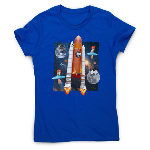 Cats in space funny collage women's t-shirt Blue