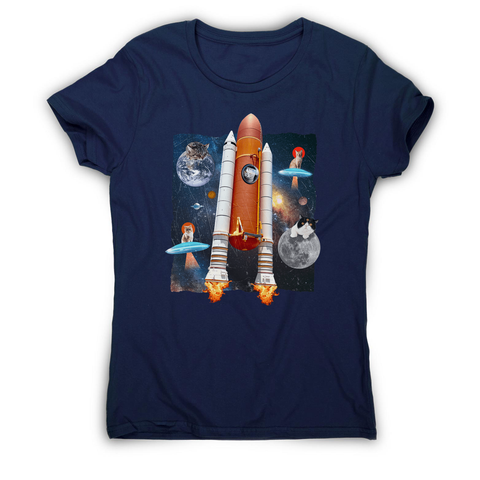 Cats in space funny collage women's t-shirt Navy