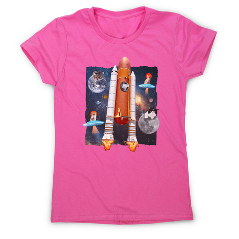 Cats in space funny collage women's t-shirt Pink