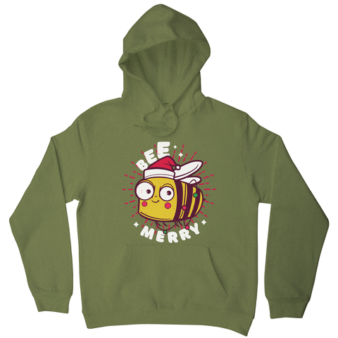 Christmas bee animal cartoon hoodie Olive Green