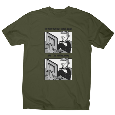 Coding meme men's t-shirt Military Green