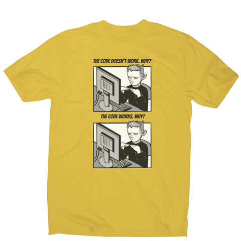 Coding meme men's t-shirt Yellow